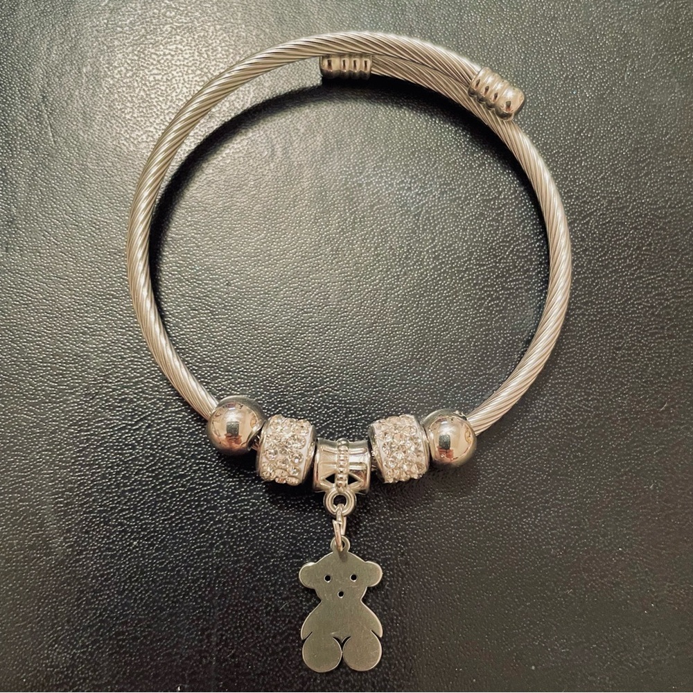 Hypoallergenic Stainless Steel Teddy Bear Charm Bracelet 7”-8” adjustable NEW